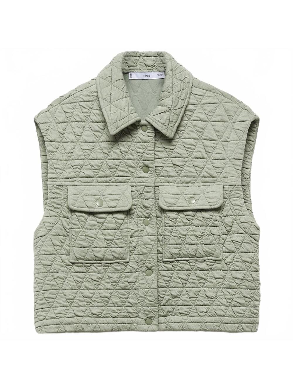 Mango Quilted Vest with Buttons NWT Pastel Green XS - Picture 2 of 9